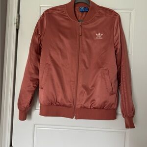 Adidas Trefoil Satin Bomber Jacket in Rust